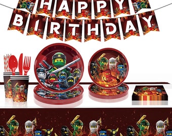 Ninjago Tableware Party Supplies Plates Napkins Cups Tablecloth Kids Birthday Decoration