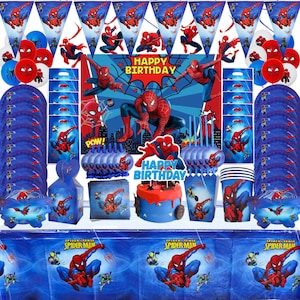 Spiderman Tableware Party Supplies Banner Plates Napkins Cups Kids Birthday Decoration
