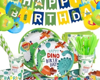 Dinosaur Tableware Party Supplies Banner Balloons Plates Loot Bags Tablecloth Kids Children Birthday Decoration