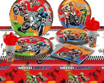 Motorcycle Tableware Party Supplies Motocross Plates Napkins Tablecloth Birthday Decoration
