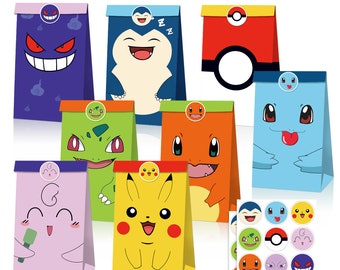 12PCS Pokemon Pikachu Party Paper Loot Lolly Bags Stickers Party Supplies Kids Birthday Favour