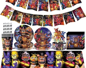 Five Nights at Freddys Tableware Party Supplies Plates Cups Napkins Tablecloth Bags Kids Birthday Decoration