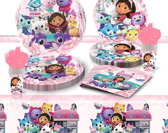 Gabby Cat Tableware Party Supplies Plates Napkins Cups Kids Girls Birthday Decoration