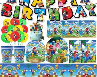 Super Mario Tableware Party Supplies Plates Napkins Tablecloth Kids Birthday Decoration