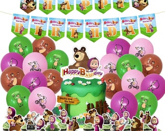 Masha And The Bear Party Set Party Supplies Banner Toppers Balloons Kids Birthday Decoration