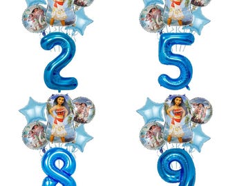 Moana Balloons Set With Numbers Party Supplies Kid Girls Birthday Decoration