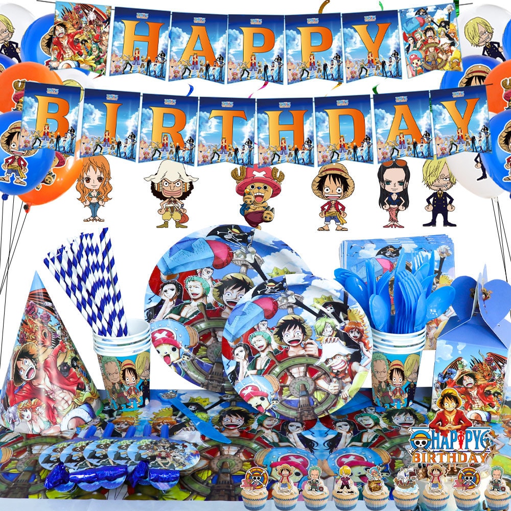 Chaks - officiële One Piece-verjaardagsfeestset voor kinderen, borden, servetten, ballonnen, uitnodigingen & slingers, anime-decoratie voor verjaardagen