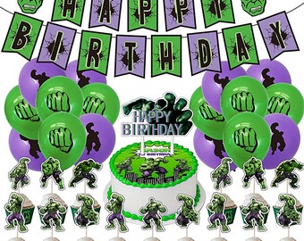 Avengers Hulk Party Set Party Supplies Banner Toppers Balloons Kids Children Birthday Decoration