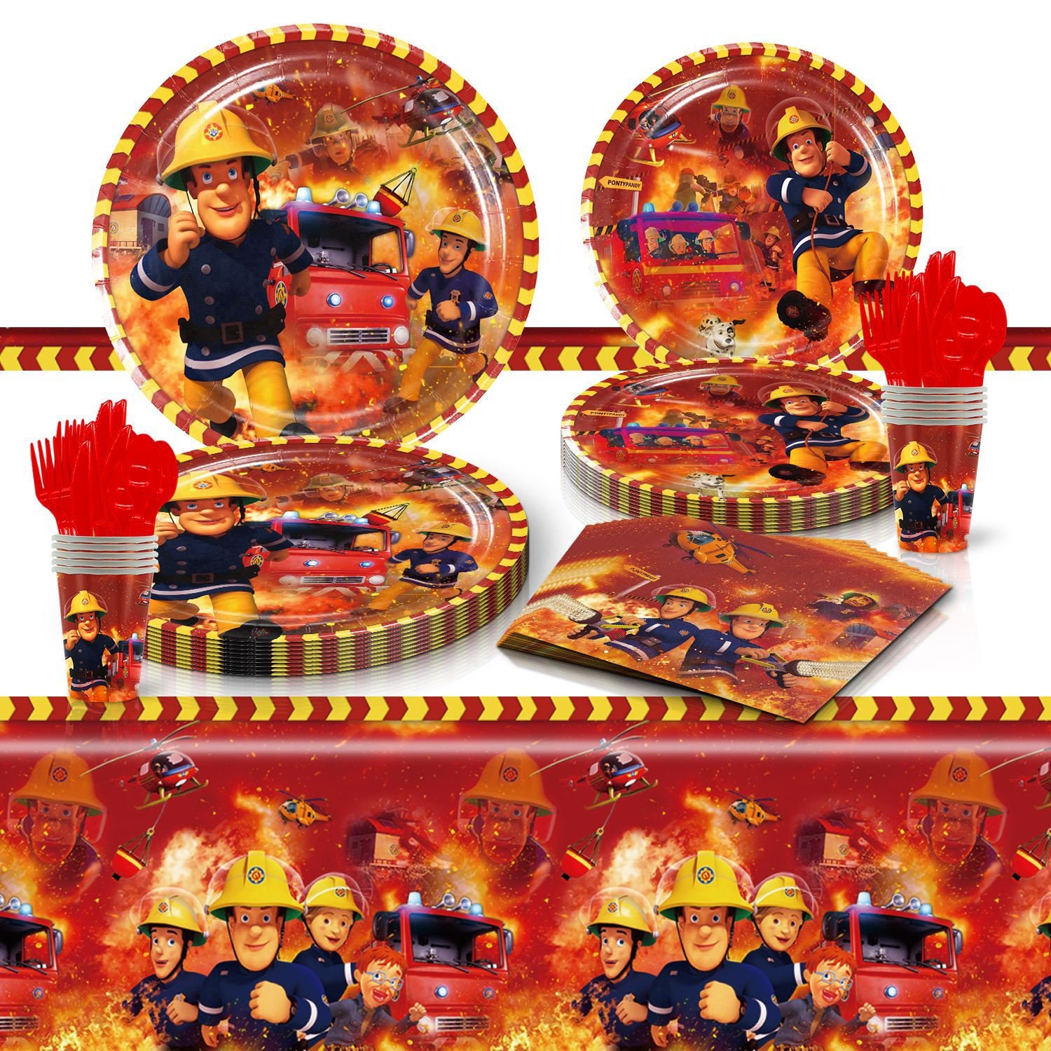 Fireman Tableware Party Supplies Firetruck Plates Napkins Cups Tablecloth Kids Birthday Decoration