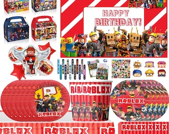 Roblox Tableware Party Supplies Banner Plates Balloons Loot Bags Gaming Birthday Decoration