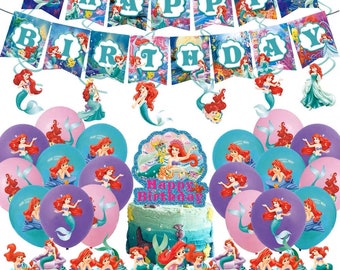 Ariel Mermaid Party Set Party Supplies Banner Toppers Balloons Swirls Girls Birthday Decoration