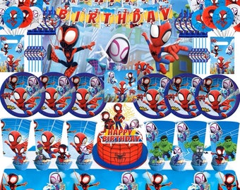Cartoon Spiderman Tableware Party Supplies Banner Plates Napkins Tablecloth Kids Birthday Decoration