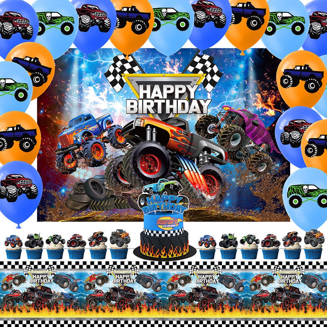 Monster Truck Theme Party Set Party Supplies Banner Toppers Balloons — free download
