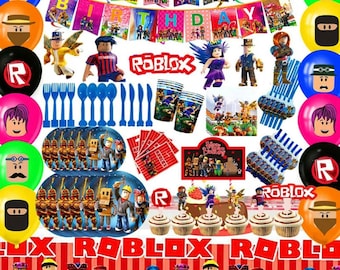 Roblox Tableware Party Supplies Banner Plates Balloons Loot Bags Gaming Birthday Decoration