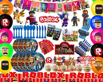 Roblox Tableware Party Supplies Banner Plates Balloons Loot Bags Gaming Birthday Decoration