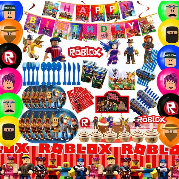 Roblox Tableware Party Supplies Banner Plates Balloons Loot Bags Gaming Birthday Decoration