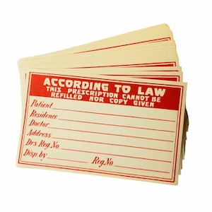 Vintage 1930s Pharmacy Prescription Gummed Labels ''According To Law" Not For Refill Pharmacy Labels