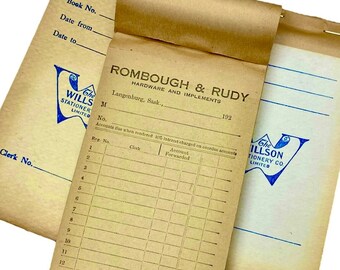 Talonario de recibos completo de Rombough & Rudy Hardware, década de 1920 (150 hojas), de Langenburg, Saskatchewan, Canadá.