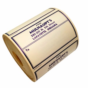 Vintage 1960er Jahre Mulhaupt's Versand Gummierte Rolletiketten Aus Lafayette, Indiana