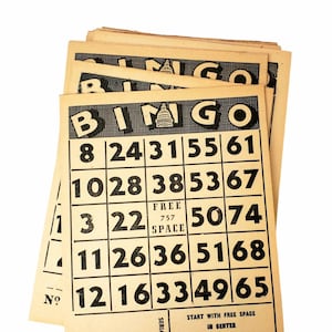 Libro de tarjetas de hojas de bingo de papel vintage (25 hojas) Tarjetas de bingo de color marfil vintage