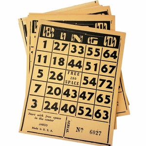Vintage Paper Bingo Jarco Hoja Tarjetas Libro (25 Hojas) Vintage Color Marfil Tarjetas de Bingo