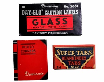 Vintage Dennison och Super Tabs kontorsmaterial, val av föremål, vintage brevpapper samlarföremål.