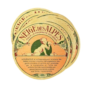 Vintage 1930s French Neige Des Alpes Baby Powder Labels, Vintage French Ephemera Round Labels