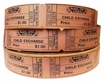 Vintage 1950s Clyde Beatty-Cole Admission Circus Tickets, Vintage Circus Roll Tickets