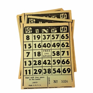 Livre de 25 feuilles de cartes de bingo en papier vintage Jarco, cartes de bingo vintage vert clair de couleur