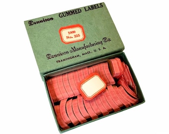 Vintage 1950s Dennison Red Frame Gummed Labels No.225, Vintage Dennison Collectibles And Crafts