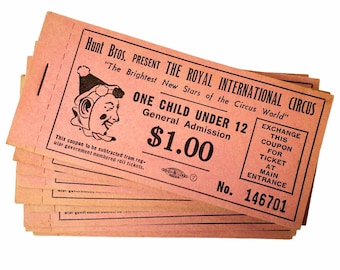 Vintage 1960s Hunt Bros The Royal International Circus 1 Dollar Full Ticket Book (10 Tickets), Vintage Circus Tickets