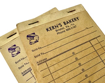 Vintage 1960s Publicidad Kern's Bakery Libro de recibos completo (100 hojas) de Bristol, Virginia Formularios vintage Recibo Libro de facturas de pedidos de ventas