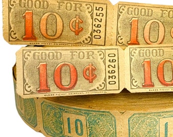 ¡Raro! Boletos antiguos de diez centavos de finales del siglo XIX, boletos de cupón victorianos de Globe Ticket Company, lote de boletos para álbumes de recortes y collages de efímeros.
