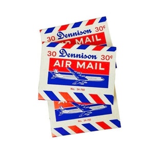 Vintage Full Box Dennison Air Mail gummierte Etiketten (30 Etiketten) Vintage Dennison gummierte Etiketten Ephemera
