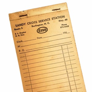 Vintage 1960s Sandy Cross Service Station Full Receipt Book (100 Sheets) From Burlington, North Carolina