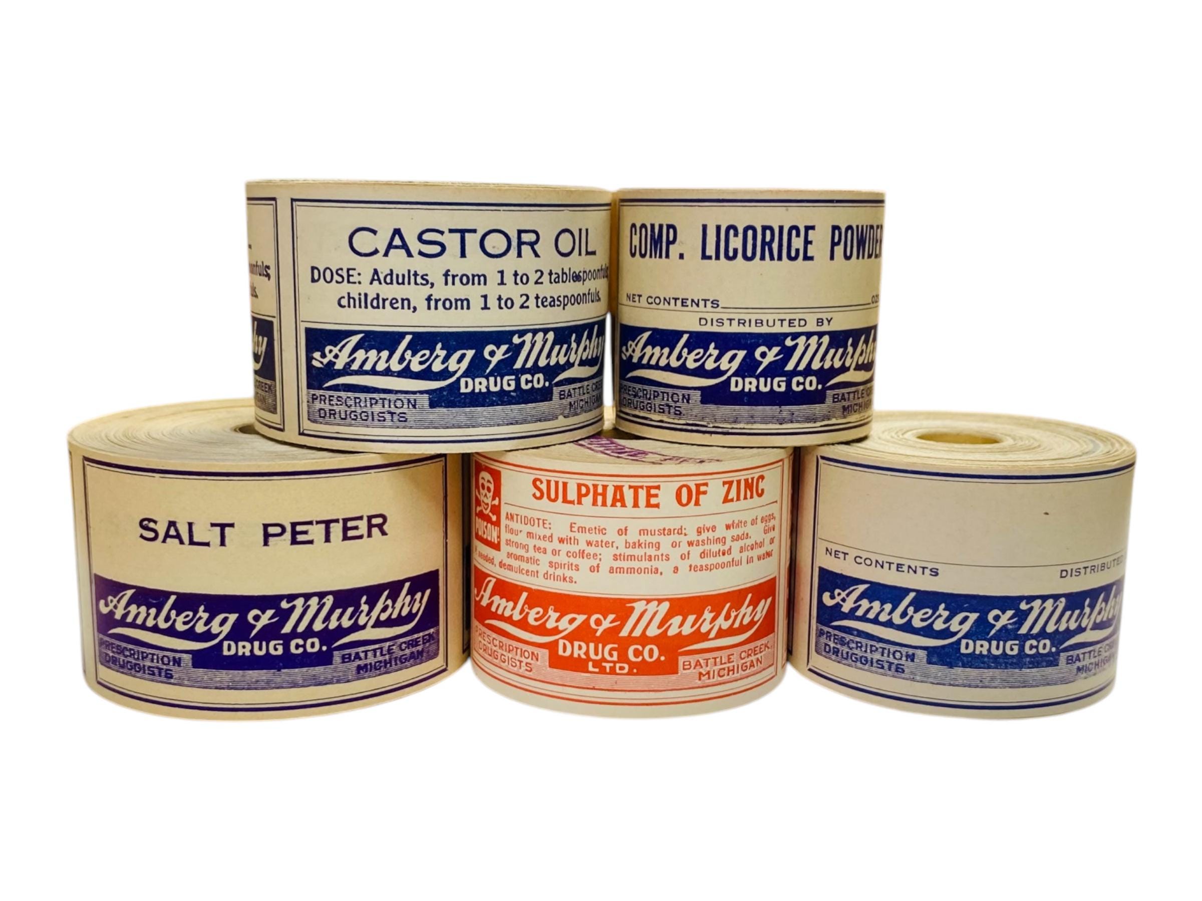 Vintage Pharmacy Gummed Label Rolls, Vintage Amberg & Murphy Drug Co. Pharmacy Drugstore Bottle Labels Battle Creek Michigan Ephemera