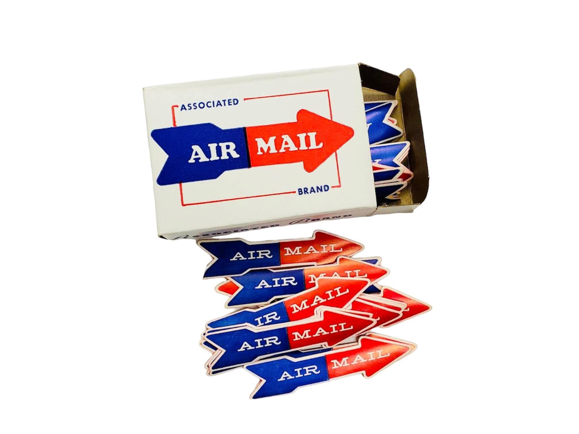Vintage Full Box Air Mail Gummed Labels (50 Labels) From Associated Brand Co. Arrow Shaped Gummed Labels
