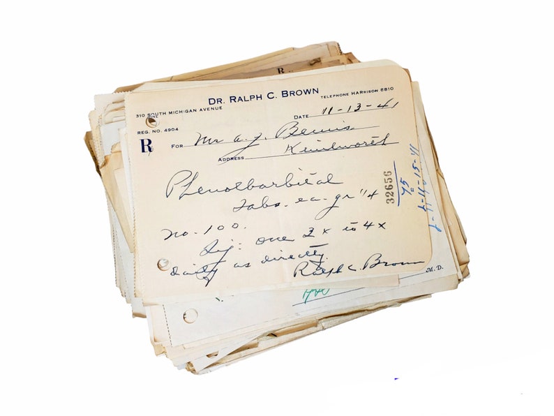 Vintage Pharmacy Rx Prescriptions Handwritten And Typewritten Sheets, Assortment of 1900s to 1970s Drugstore Dr. Medical Prescriptions image 8