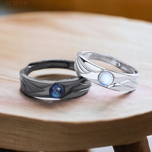 His & Hers Couples Rings Set, 925 Sterling Silver Rings, Couple Promise Rings, Black and White Rings Set, Zircon Rings, Statement Rings