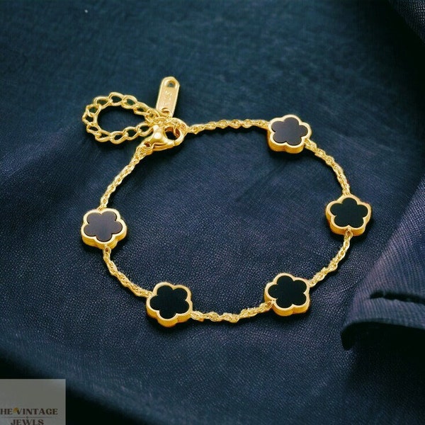 Four-Leaf Clovers Gold Bracelet, Clovers Bracelet, Four-Leaf Bracelet, Luxury Bracelet, Gold Bracelet, Vintage Jewelry, Lucky Gold Bracelet