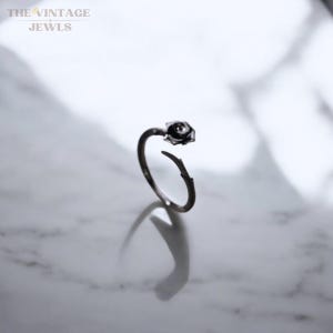 Thorny Flower S925 Sterling Silver Ring Set, Black Ring Set, Rings with Thorns, Couples Ring Set, Adjustable Rings, Goth Style Jewelry