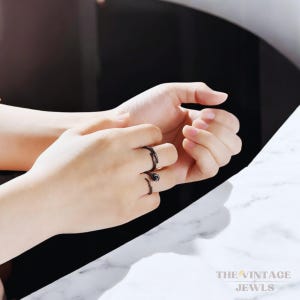 Thorny Flower S925 Sterling Silver Ring Set, Black Ring Set, Rings with Thorns, Couples Ring Set, Adjustable Rings, Goth Style Jewelry