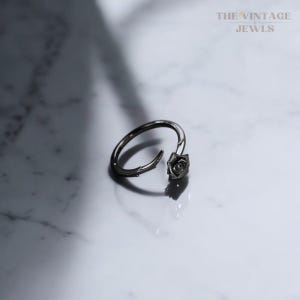 Thorny Flower S925 Sterling Silver Ring Set, Black Ring Set, Rings with Thorns, Couples Ring Set, Adjustable Rings, Goth Style Jewelry