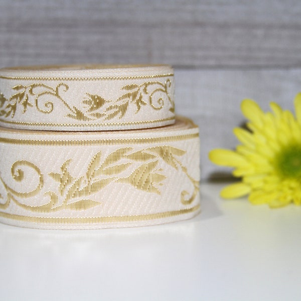 Cream Jacquard ribbon 3/4'' or 1 1/4'' | Embroider jacquard ribbon | Flowers Sewing Trim | Jacquard Flowers motive trim