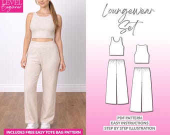 Loungewear Set Sewing Pattern: Tank Top & Wide Leg Pants (PDF Download, XS-XXXL)