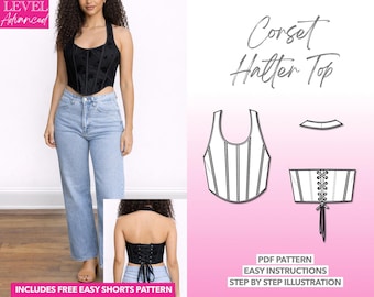 Corset Halter Top Sewing Pattern: XS-XXXL, Easy Project (PDF Pattern)