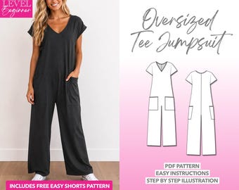 Oversized Knit Tee Jumpsuit PDF Sewing Pattern – PDF Download (XS–3XL)