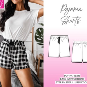 Pajama Shorts Sewing Pattern Shorts PDF Pattern Women Sewing Pattern Sleep Shorts Pattern Pajama Sewing Pattern