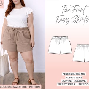 Naaipatroon grote maten short met gestrikte voorkant 0XL-4XL (pdf-patroon)