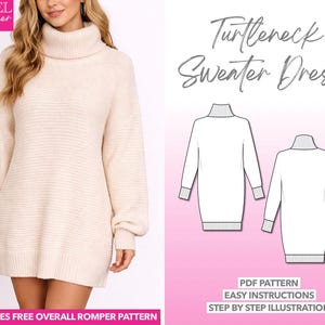 Sweater Dress Sewing Pattern Easy Dress Pattern Women Sewing Pattern Oversized Dress Pattern Knit Dress Turtleneck Pattern Women PDF Pattern